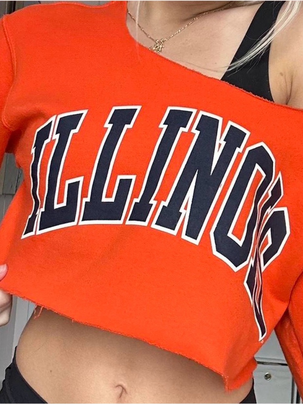 Women's Cropped Orange 'ILLINOIS' Sweatshirt Top
